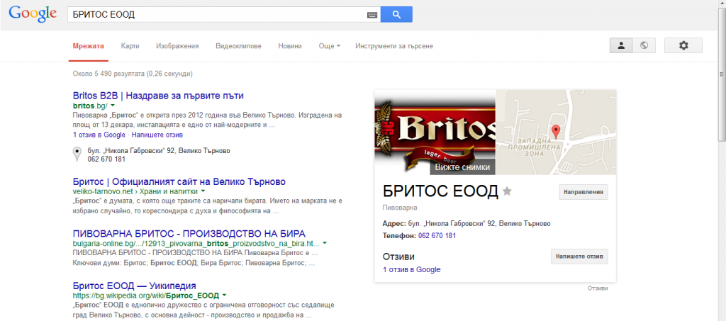 Услугата Places for business в действие за любим наш клиент
